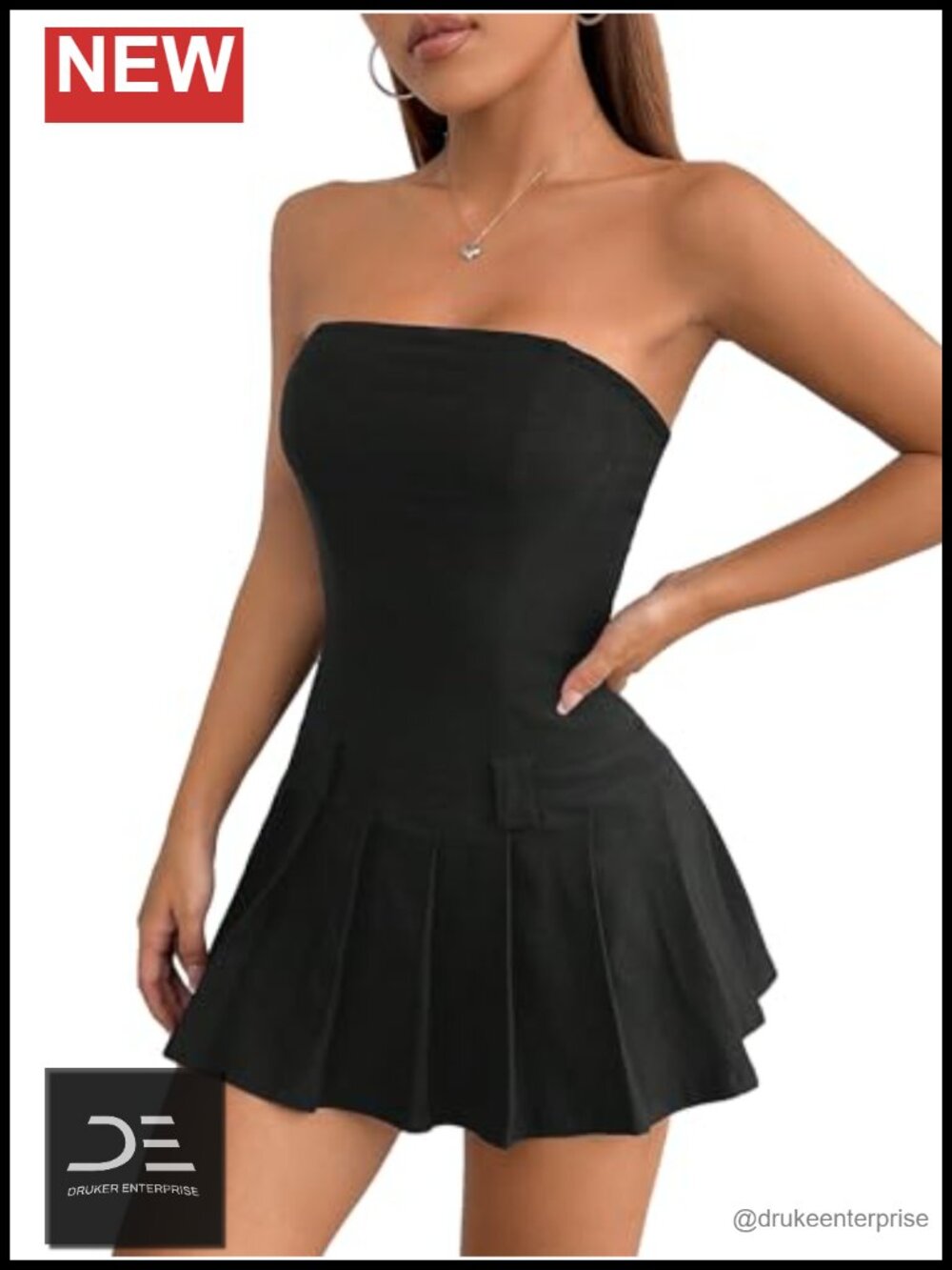 Petite Strapless Belted Pleated A Line Mini Tube Dress Sleeveless Backless